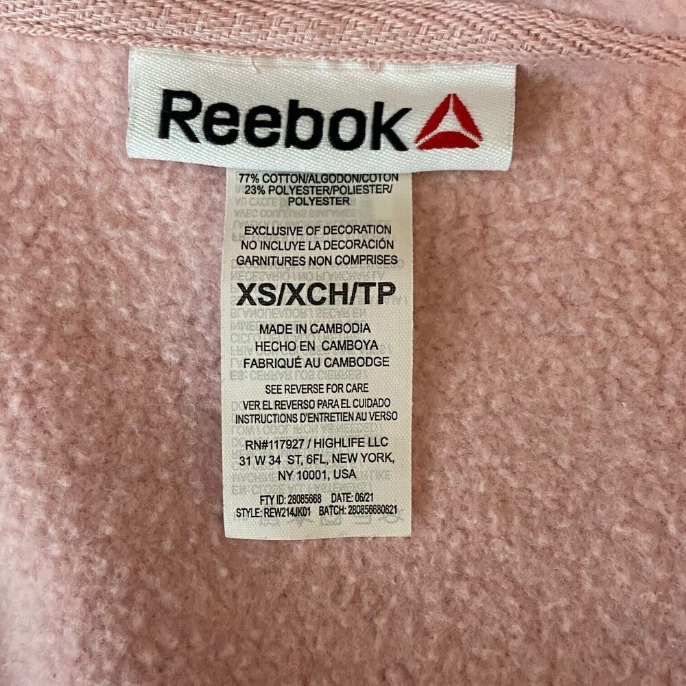 REEBOK Womens Fleece Hoodie Pink FULL Zip Size XS Drawstring Hood Pockets - Picture 3 of 5